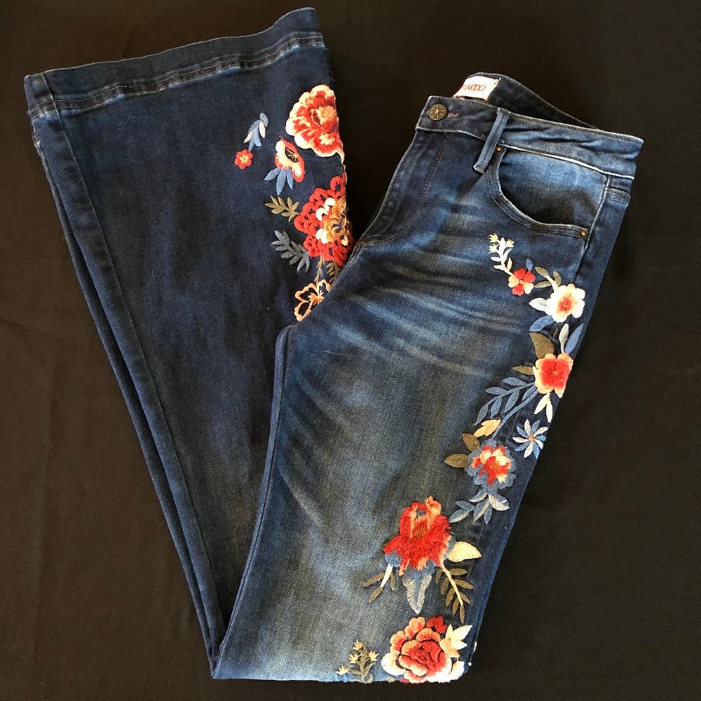 Free People x Driftwood Farrah Embroidered Flare Jeans Sz 28 - Picture 7 of 15
